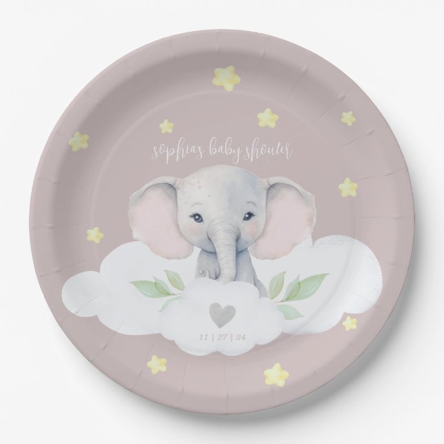 Little Peanut Girl Baby Shower Pink Elephant Paper Plates (Front)