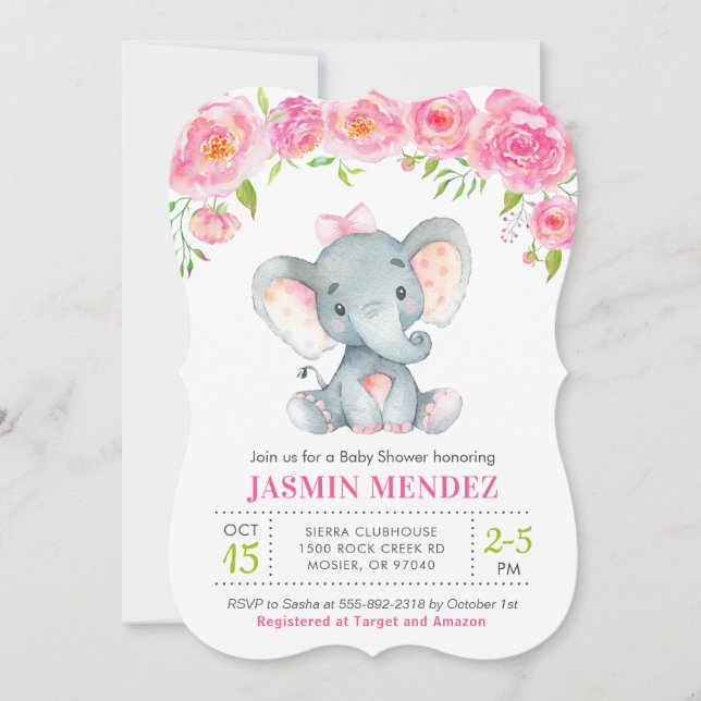Little Peanut Girl Elephant Baby Shower Invitation (Front)