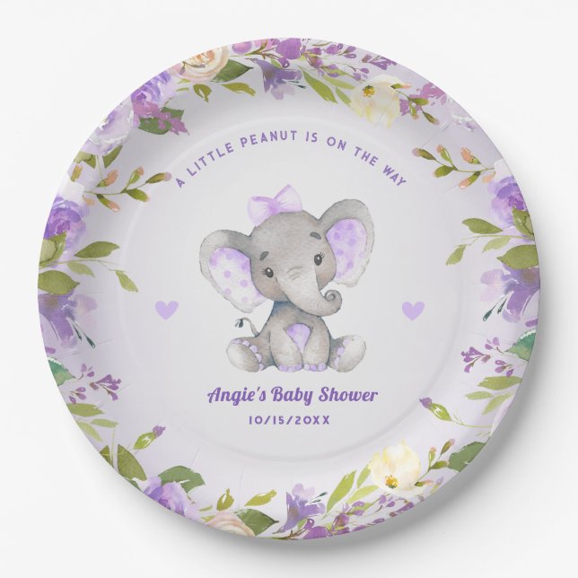 Little Peanut Girl Lavender Baby Shower Sprinkle Paper Plates (Front)