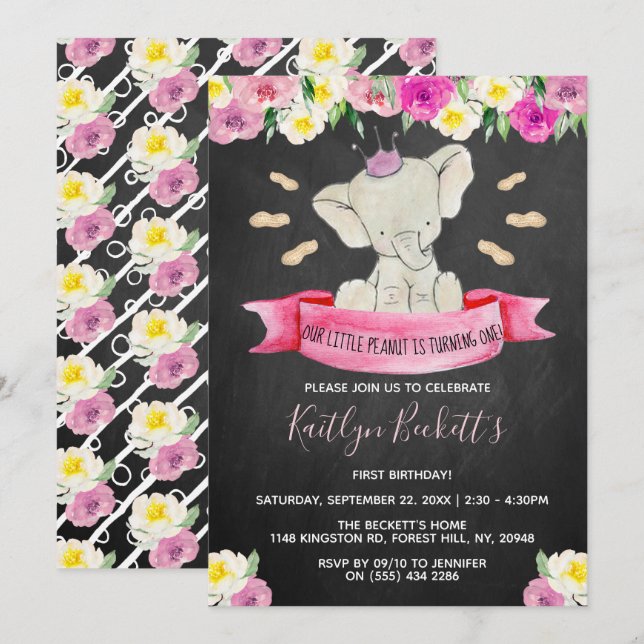 Little Peanut Girls 1st Birthday Invitation (Front/Back)