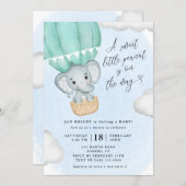 Little Peanut Green Elephant Baby Shower Invitation (Front/Back)