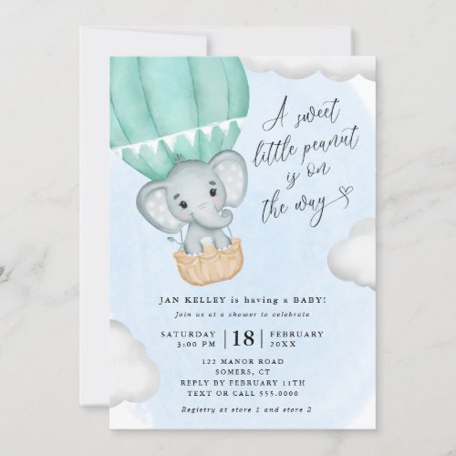 Little Peanut Green Elephant Baby Shower Invitation