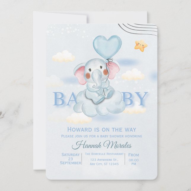 Little Peanut is on the Way Blue Heart Balloon Inv Invitation (Front)