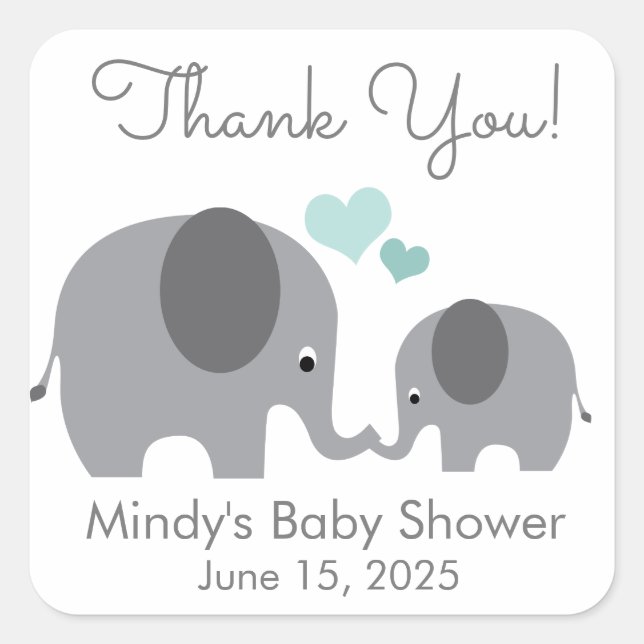 Little Peanut Mommy & Baby Elephant Shower Favor Square Sticker (Front)