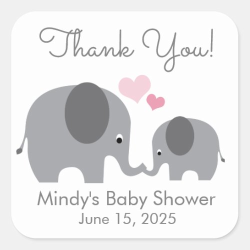 Little Peanut Mommy  Baby Elephant Shower Favor Square Sticker