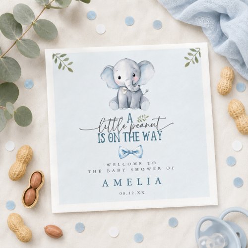 Little Peanut on the Way Blue Elephant Welcome  Paper Dinner Napkins