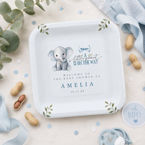 Little Peanut on the Way Blue Elephant Welcome  Paper Plates