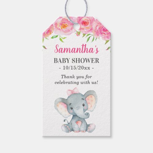Little Peanut Pink Elephant Baby Girl Shower Favor Gift Tags