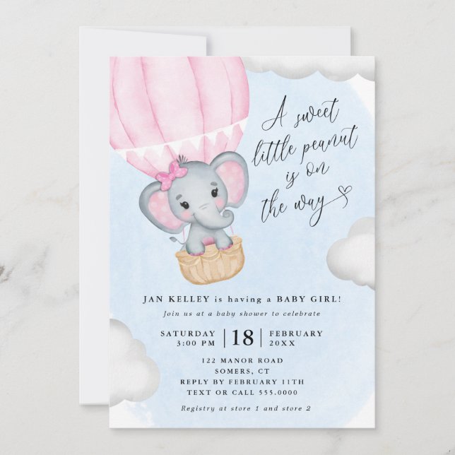 Little Peanut Pink Elephant Baby Shower Invitation (Front)