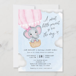 Little Peanut Pink Elephant Baby Shower Invitation