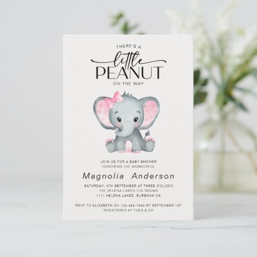 Little Peanut Pink Elephant Baby Shower Invitation