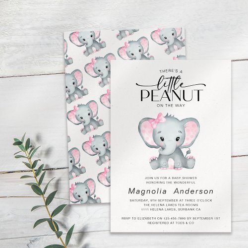 Little Peanut Pink Elephant Baby Shower Invitation