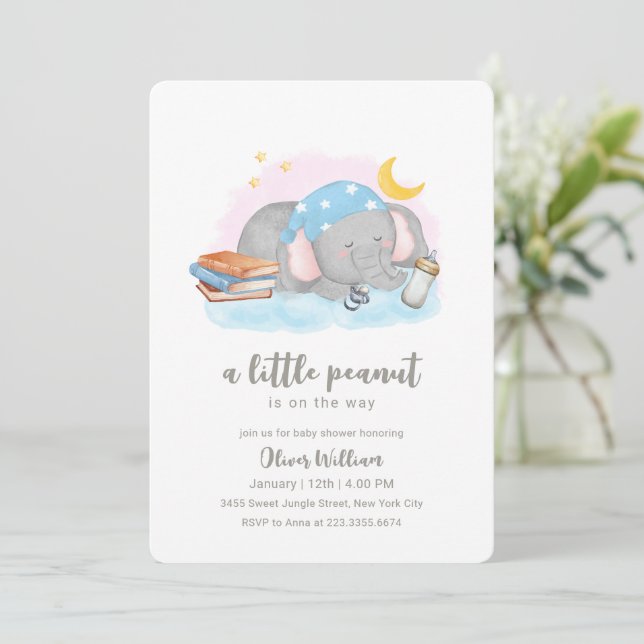 Little Peanut Sleeping Elephant Baby Shower Invitation (Standing Front)