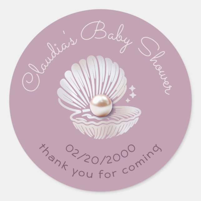 Little Pearl Baby Shower Classic Round Sticker (Front)