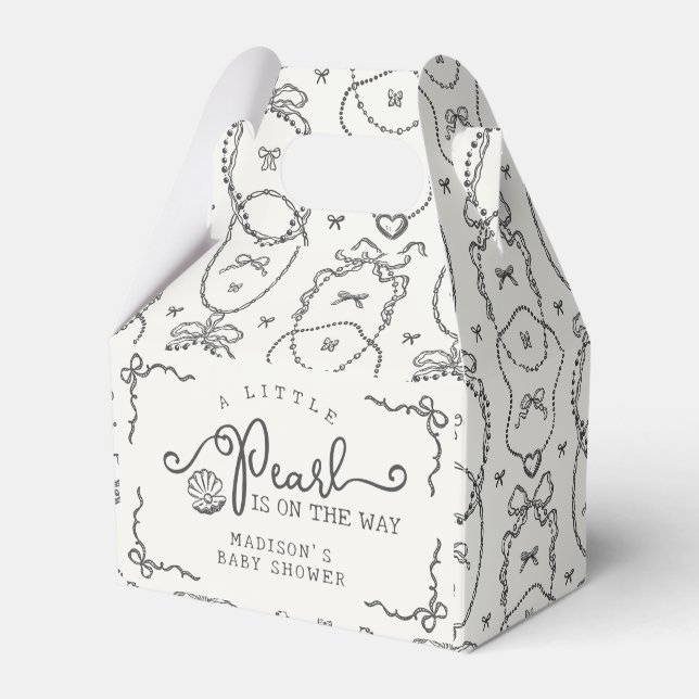 Little Pearl Black Coquette Bow Baby Shower Favor Boxes (Front Side)