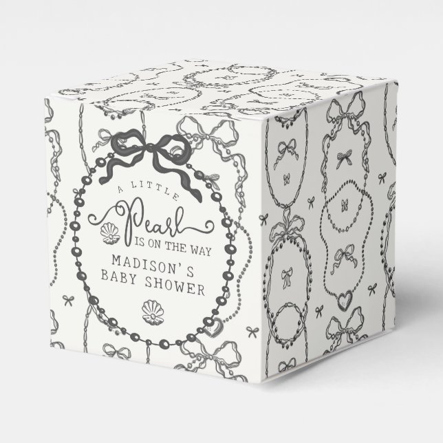 Little Pearl Black Coquette Bow Baby Shower Favor Boxes (Front Side)