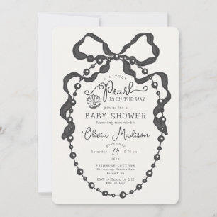 Little Pearl Black Coquette Bow Baby Shower Invite