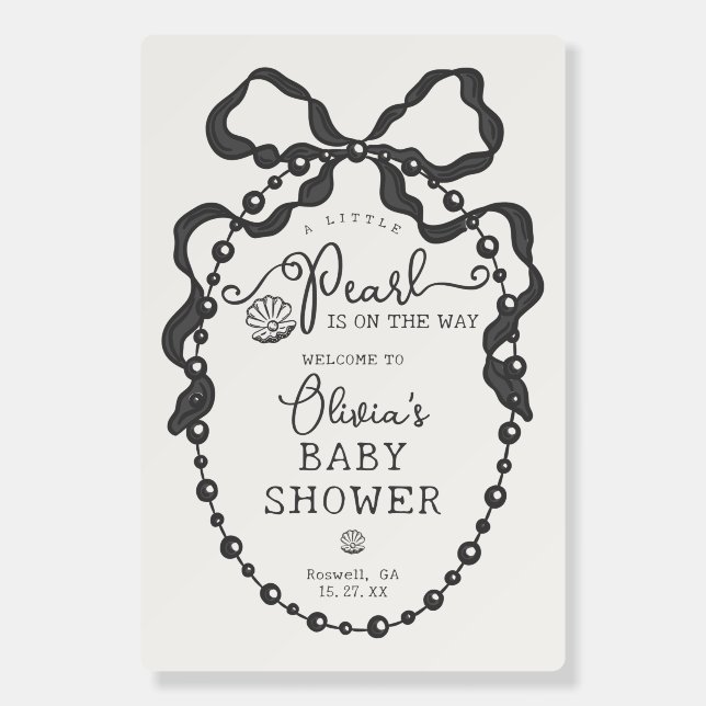 Little Pearl Black Coquette Bow Baby Shower Welcom Foam Board (Front)