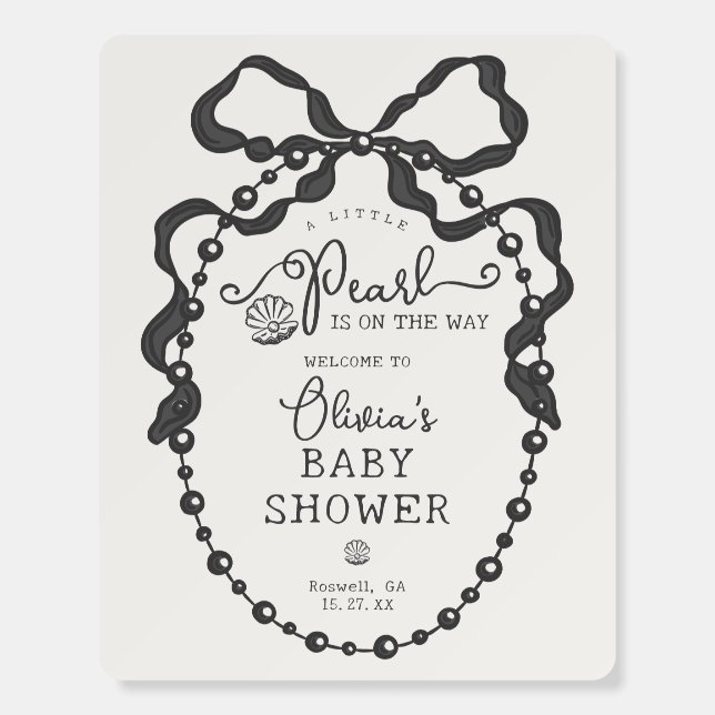 Little Pearl Black Coquette Bow Baby Shower Welcom Foam Board (Front)