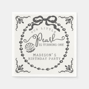 Little Pearl Black Coquette Bow Birthday Party Napkins