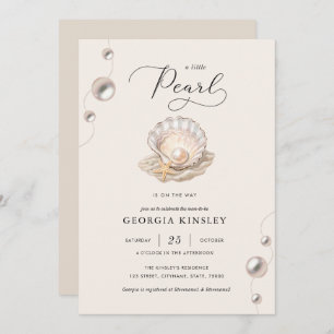 Little Pearl Ocean Beach Seashell Girl Baby Shower Invitation