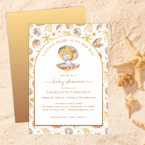 Little Pearl Seashell Beach Baby Shower Invitation