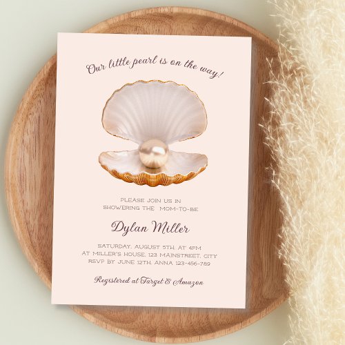 Little Pearl Seashell  Beach Girl Baby Shower Invitation