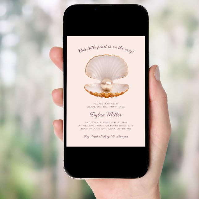 Little Pearl Seashell  Beach Girl Baby Shower Invitation (Front Digital)
