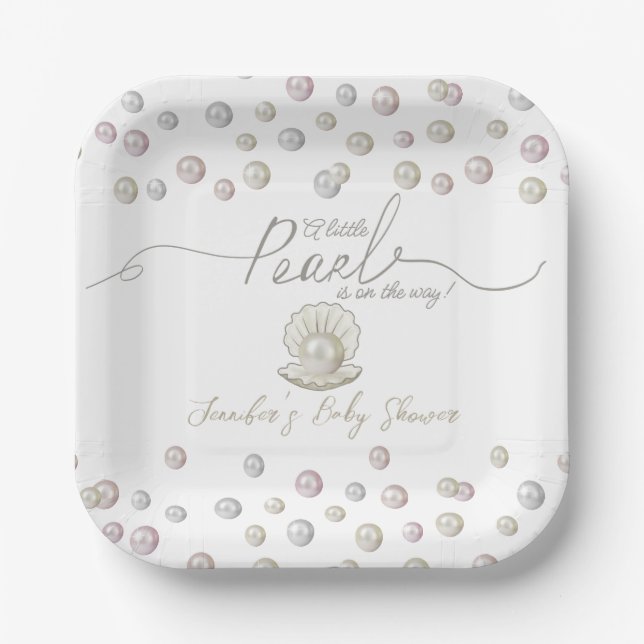 Little Pearl Seashell Under the Sea Baby Shower  Paper Plates (Front)