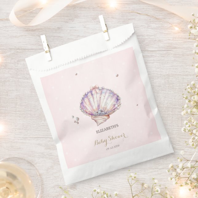 Little Pearl Seashells Diamonds Dots Baby Shower Favor Bag (Clipped)