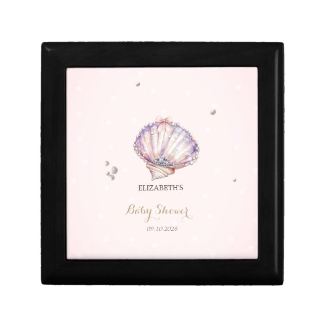 Little Pearl Seashells Diamonds Dots Baby Shower Gift Box (Front)