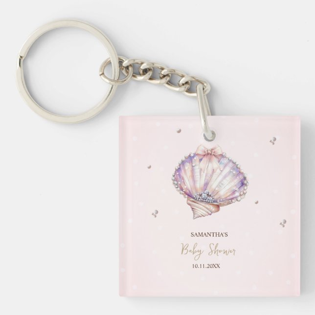 Little Pearl Seashells Diamonds Dots Baby Shower Keychain (Front)
