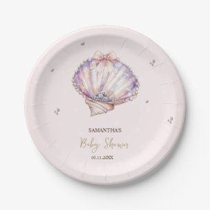 Little Pearl Seashells Diamonds Dots Baby Shower Paper Plates