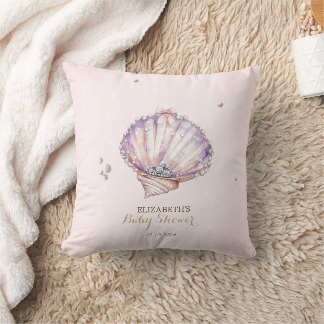 Little Pearl Seashells Diamonds Dots Baby Shower Throw Pillow (Blanket)
