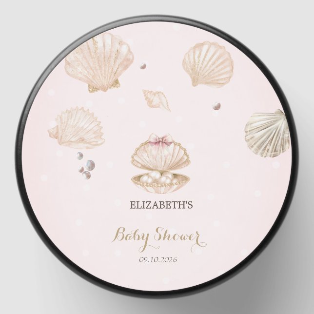 Little Pearl Seashells Dots Baby Shower Mini Candle Favors (Front)