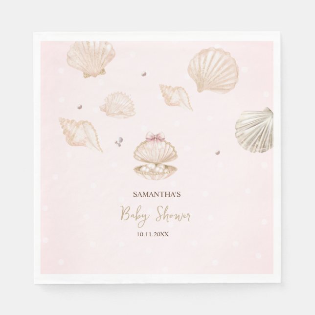 Little Pearl Seashells Dots Baby Shower Napkins (Front)