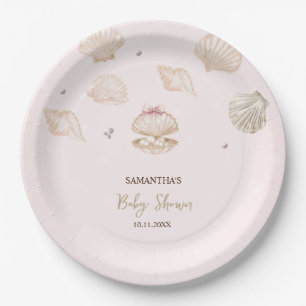Little Pearl Seashells Dots Baby Shower Paper Plates