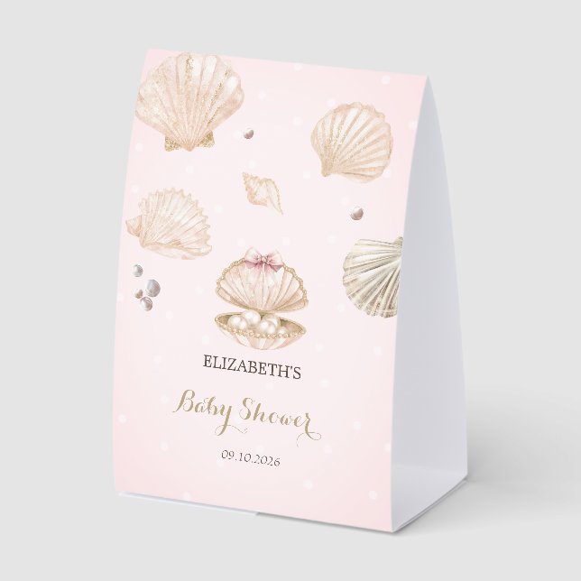 Little Pearl Seashells Dots Baby Shower Paper Table Tent (Front)