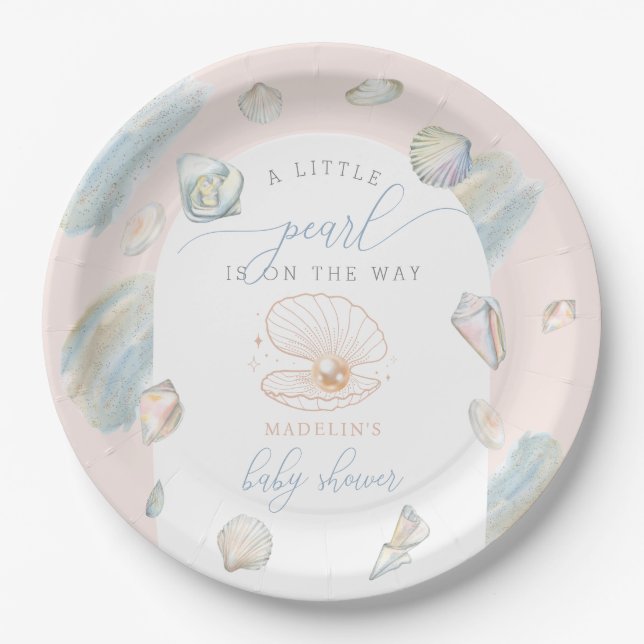 Little Pearl Seashells Ocean Beach Baby Shower Paper Plates (Front)