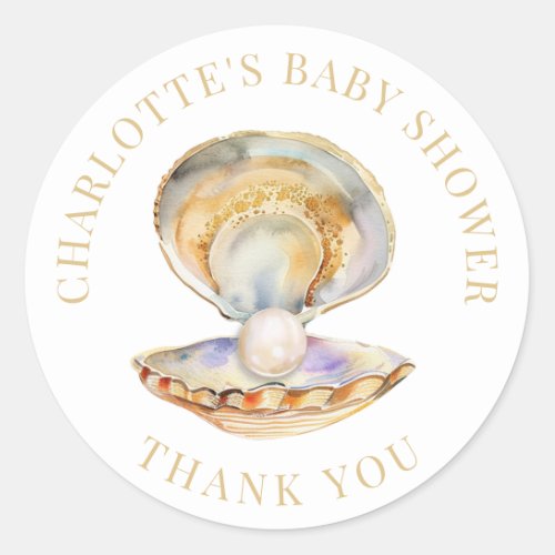 Little Pearl Summer Beach Baby Shower Thank You Classic Round Sticker