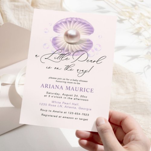 Little Pearl Watercolor Purple Bubble Baby Shower Invitation