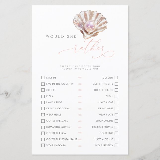 Little Pearl Would She Rather Baby Shower Game (Front)