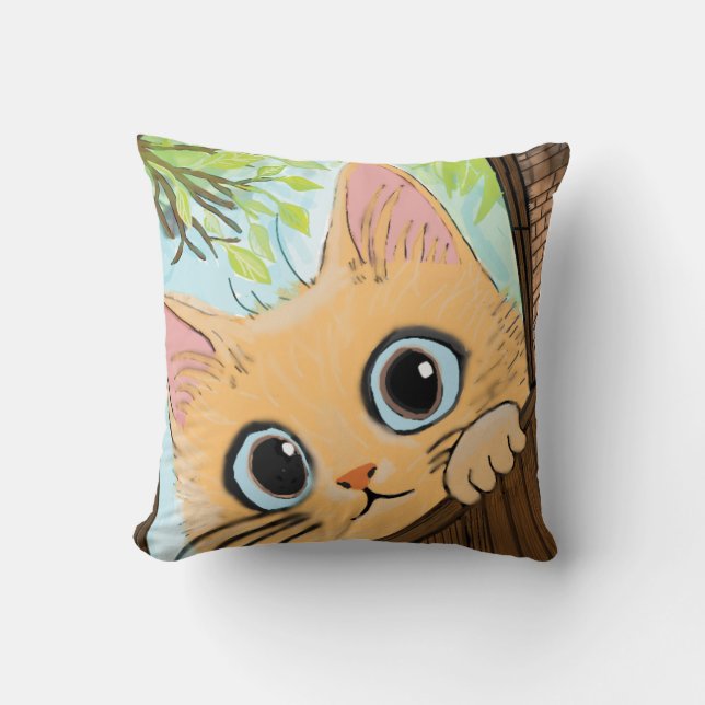 Little Peekaboo Kitten Throw Pillow (Front)