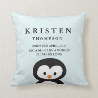 Little Penguin Baby Birth Announcement Pillow