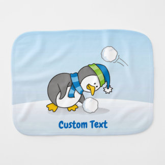 Little Penguin Getting a Snow Ball Burp Cloth