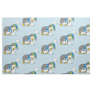 Little penguin getting a snow ball fabric