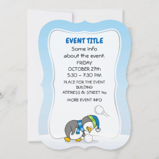 Little penguin getting a snow ball invitation