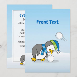 Little penguin getting a snow ball invitation