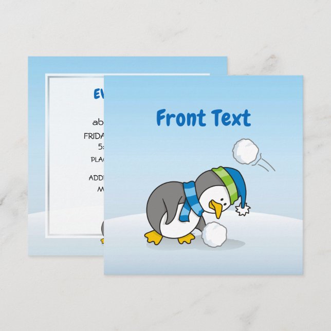 Little penguin getting a snow ball invitation (Front/Back)