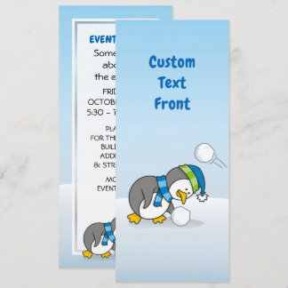 Little penguin getting a snow ball invitation